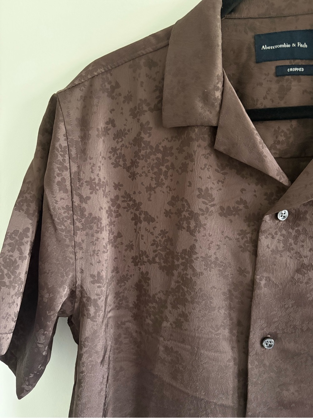 NWOT Abercrombie & Fitch Brown Short-Sleeve micro floral buttondown cropped sz M - Picture 2 of 5